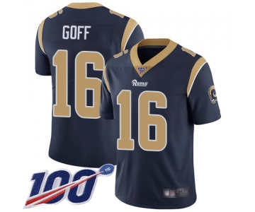 Rams #16 Jared Goff Navy Blue Team Color Men's Stitched Football 100th Season Vapor Limited Jersey