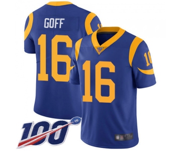 Rams #16 Jared Goff Royal Blue Alternate Men's Stitched Football 100th Season Vapor Limited Jersey