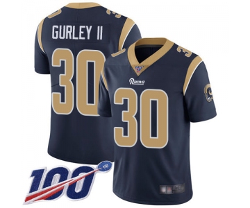 Rams #30 Todd Gurley II Navy Blue Team Color Men's Stitched Football 100th Season Vapor Limited Jersey