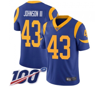 Rams #43 John Johnson III Royal Blue Alternate Men's Stitched Football 100th Season Vapor Limited Jersey