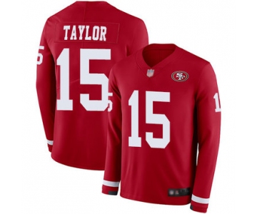 49ers #15 Trent Taylor Red Team Color Men's Stitched Football Limited Therma Long Sleeve Jersey