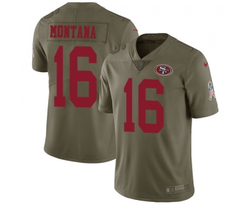 Men's Nike San Francisco 49ers #16 Joe Montana Olive 2017 Salute to Service NFL Limited Stitched Jersey