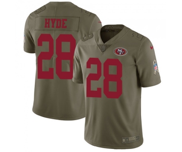 Men's Nike San Francisco 49ers #28 Carlos Hyde Olive 2017 Salute to Service NFL Limited Stitched Jersey