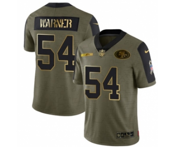 Men's Olive San Francisco 49ers #54 Warner Scarlet 2021 Camo Salute To Service Golden Limited Stitched Jerse