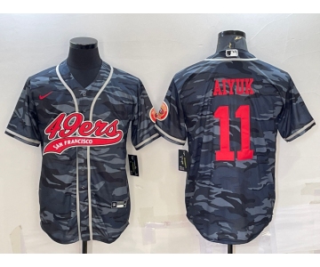 Men's San Francisco 49ers #11 Brandon Aiyuk Grey Camo With Patch Cool Base Stitched Baseball Jersey