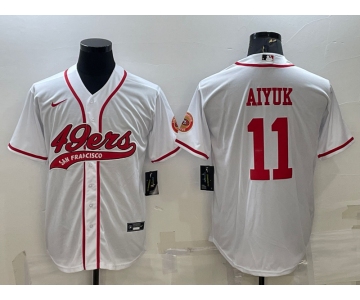 Men's San Francisco 49ers #11 Brandon Aiyuk White With Patch Cool Base Stitched Baseball Jersey