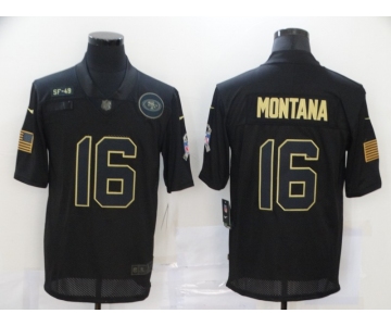 Men's San Francisco 49ers #16 Joe Montana Black 2020 Salute To Service Stitched NFL Nike Limited Jersey