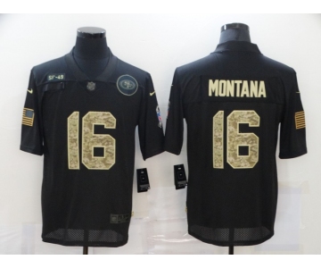 Men's San Francisco 49ers #16 Joe Montana Black Camo 2020 Salute To Service Stitched NFL Nike Limited Jersey