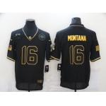 Men's San Francisco 49ers #16 Joe Montana Black Gold 2020 Salute To Service Stitched NFL Nike Limited Jersey