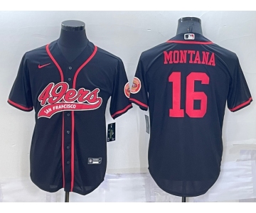 Men's San Francisco 49ers #16 Joe Montana Black Stitched Cool Base Nike Baseball Jersey