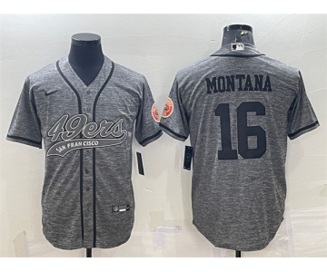 Men's San Francisco 49ers #16 Joe Montana Gray With Patch Cool Base Stitched Baseball Jersey