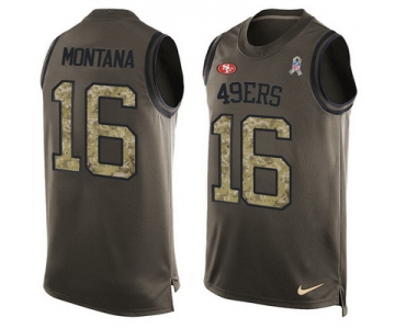 Men's San Francisco 49ers #16 Joe Montana Green Salute to Service Hot Pressing Player Name & Number Nike NFL Tank Top Jersey