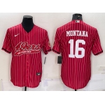 Men's San Francisco 49ers #16 Joe Montana Red Pinstripe With Patch Cool Base Stitched Baseball Jersey