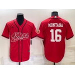 Men's San Francisco 49ers #16 Joe Montana Red Stitched Cool Base Nike Baseball Jersey