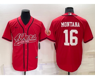Men's San Francisco 49ers #16 Joe Montana Red Stitched Cool Base Nike Baseball Jersey