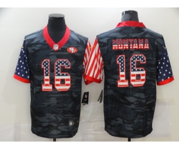 Men's San Francisco 49ers #16 Joe Montana USA Camo 2020 Salute To Service Stitched NFL Nike Limited Jersey