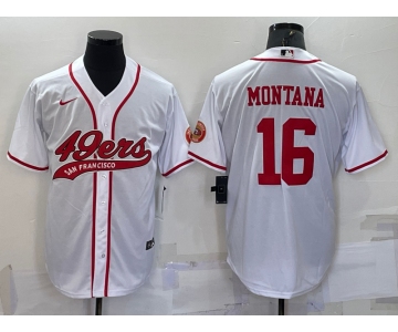 Men's San Francisco 49ers #16 Joe Montana White With Patch Cool Base Stitched Baseball Jersey