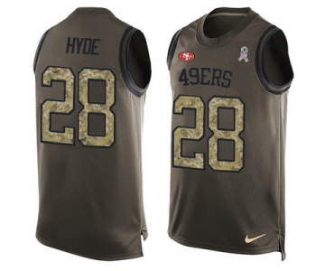 Men's San Francisco 49ers #28 Carlos Hyde Green Salute to Service Hot Pressing Player Name & Number Nike NFL Tank Top Jersey