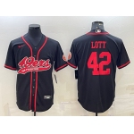 Men's San Francisco 49ers #42 Ronnie Lott Black With Patch Cool Base Stitched Baseball Jersey