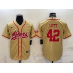 Men's San Francisco 49ers #42 Ronnie Lott Gold With Patch Cool Base Stitched Baseball Jersey