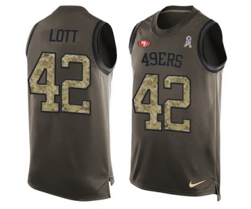 Men's San Francisco 49ers #42 Ronnie Lott Green Salute to Service Hot Pressing Player Name & Number Nike NFL Tank Top Jersey