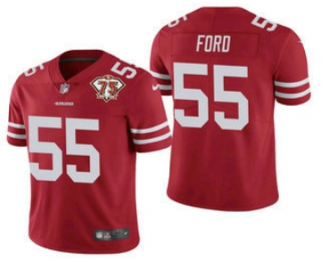 Men's San Francisco 49ers #55 Dee Ford Red 75th Anniversary Patch 2021 Vapor Untouchable Stitched Nike Limited Jersey