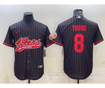 Men's San Francisco 49ers #8 Steve Young Black Pinstripe With Patch Cool Base Stitched Baseball Jersey