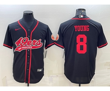 Men's San Francisco 49ers #8 Steve Young Black With Patch Cool Base Stitched Baseball Jersey