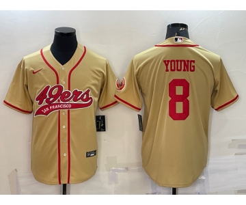 Men's San Francisco 49ers #8 Steve Young Gold With Patch Cool Base Stitched Baseball Jersey