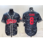 Men's San Francisco 49ers #8 Steve Young Grey Camo With Patch Cool Base Stitched Baseball Jersey