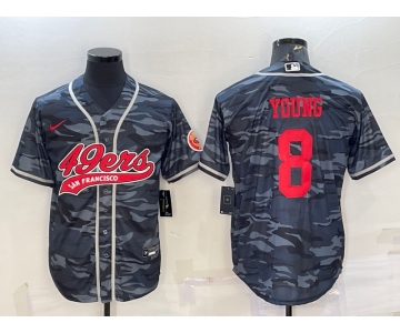 Men's San Francisco 49ers #8 Steve Young Grey Camo With Patch Cool Base Stitched Baseball Jersey