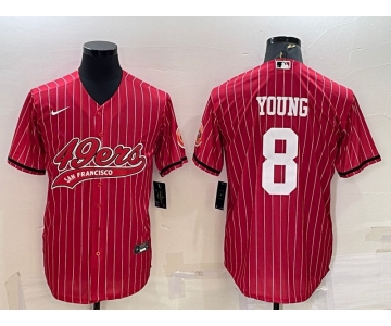 Men's San Francisco 49ers #8 Steve Young Red Pinstripe With Patch Cool Base Stitched Baseball Jersey