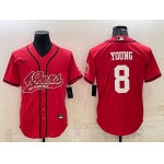 Men's San Francisco 49ers #8 Steve Young Red With Patch Cool Base Stitched Baseball Jersey