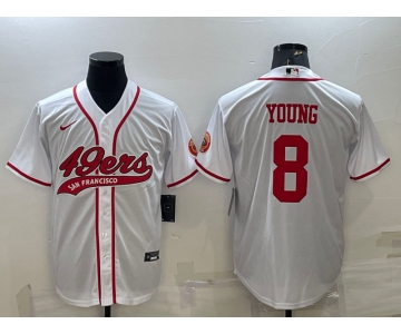 Men's San Francisco 49ers #8 Steve Young White With Patch Cool Base Stitched Baseball Jersey