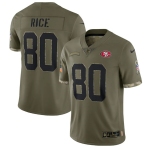 Men's San Francisco 49ers #80 Jerry Rice 2022 Olive Salute To Service Limited Stitched Jersey