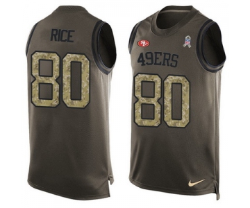 Men's San Francisco 49ers #80 Jerry Rice Green Salute to Service Hot Pressing Player Name & Number Nike NFL Tank Top Jersey