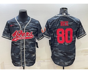 Men's San Francisco 49ers #80 Jerry Rice Grey Camo With Patch Cool Base Stitched Baseball Jersey