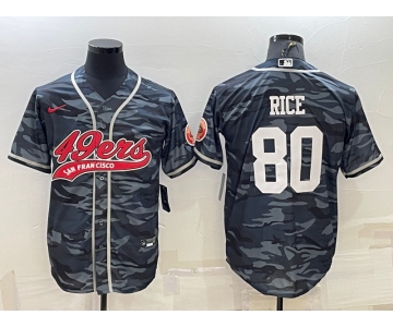 Men's San Francisco 49ers #80 Jerry Rice White Name Grey Camo With Patch Cool Base Stitched Baseball Jersey