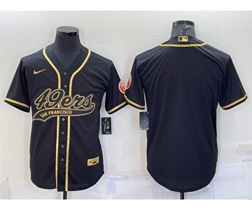 Men's San Francisco 49ers Blank Black Gold With Patch Cool Base Stitched Baseball Jersey