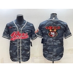 Men's San Francisco 49ers Blank Grey Navy Team Big Logo With Patch Cool Base Stitched Baseball Jersey