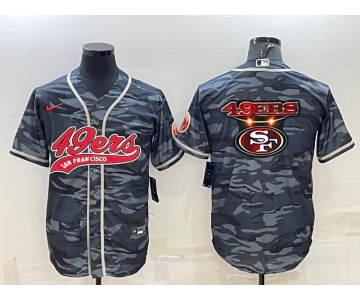 Men's San Francisco 49ers Blank Grey Navy Team Big Logo With Patch Cool Base Stitched Baseball Jersey