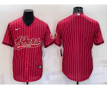 Men's San Francisco 49ers Blank Red Pinstripe With Patch Cool Base Stitched Baseball Jersey