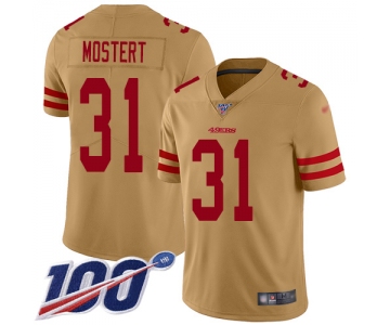 Men's San Francisco 49ers Gold Limited #31 Raheem Mostert Football 100th Season Inverted Legend Jersey