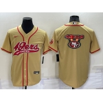 Men's San Francisco 49ers Gold Team Big Logo With Patch Cool Base Stitched Baseball Jersey