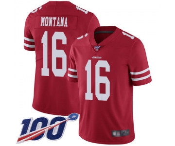 Nike 49ers #16 Joe Montana Red Team Color Men's Stitched NFL 100th Season Vapor Limited Jersey