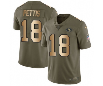 Nike 49ers #18 Dante Pettis Olive Gold Men's Stitched NFL Limited 2017 Salute To Service Jersey