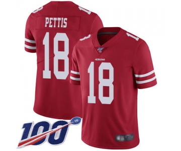 Nike 49ers #18 Dante Pettis Red Team Color Men's Stitched NFL 100th Season Vapor Limited Jersey