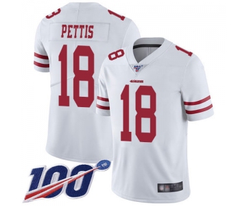 Nike 49ers #18 Dante Pettis White Men's Stitched NFL 100th Season Vapor Limited Jersey