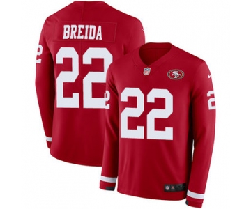 Nike 49ers #22 Matt Breida Red Team Color Men's Stitched NFL Limited Therma Long Sleeve Jersey