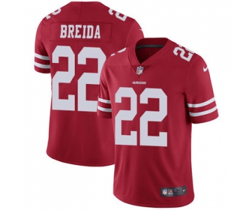 Nike 49ers #22 Matt Breida Red Team Color Men's Stitched NFL Vapor Untouchable Limited Jersey